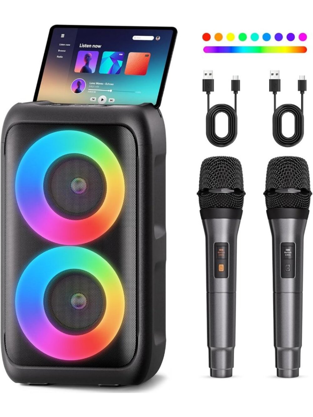 Portable Bluetooth Speaker with 2 Wireless Microphones - Karaoke Party System